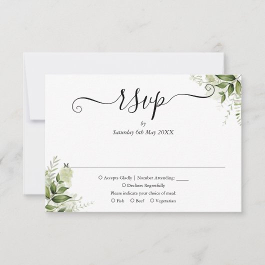 Greenery laat legant Script Wedding RSVP Kaartje (Voorkant)
