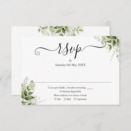 Greenery laat legant Script Wedding RSVP Kaartje (Voorkant / Achterkant)