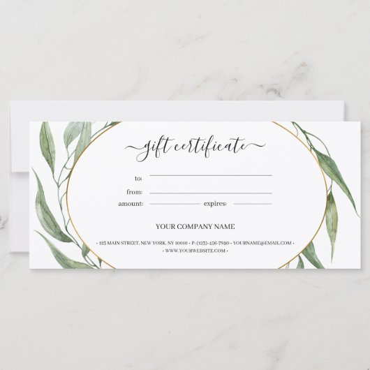 Greenery laat Lijst Business Gift Certificate (Achterkant)