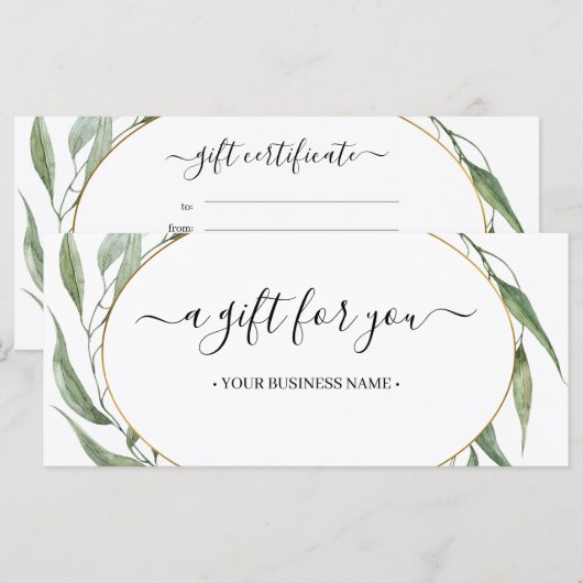 Greenery laat Lijst Business Gift Certificate (Voorkant / Achterkant)