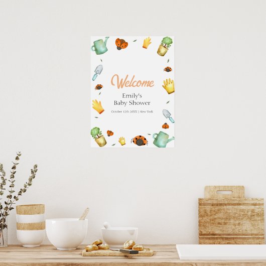 Greenery Ladybug Garden Baby shower Welkom Poster (Keuken)