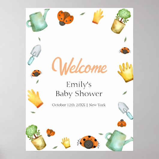 Greenery Ladybug Garden Baby shower Welkom Poster (Voorkant)