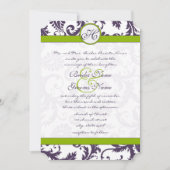 Greenery Lapis Paars Damask Wedding Invitation Kaart (Voorkant)