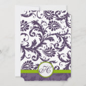 Greenery Lapis Paars Damask Wedding Invitation Kaart (Achterkant)