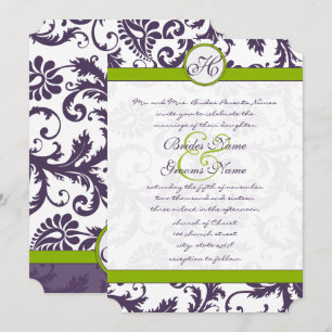 Greenery Lapis Paars Damask Wedding Invitation Kaart