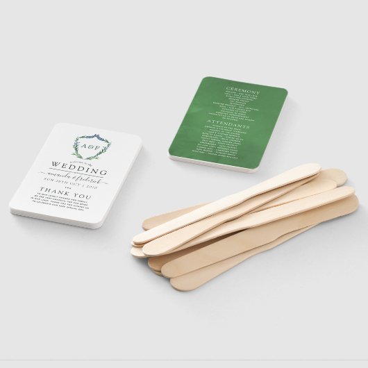 Greenery Laurel Crest Monogram Wedding Programme Handwaaier (Niet-gemonteerd)