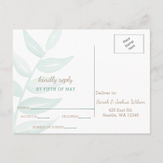 Greenery Laurel Wreath Wedding Briefkaart (Achterkant)