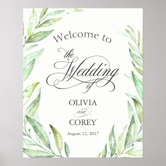 Greenery Laurel Wreath Welcome Signage Poster (Voorkant)