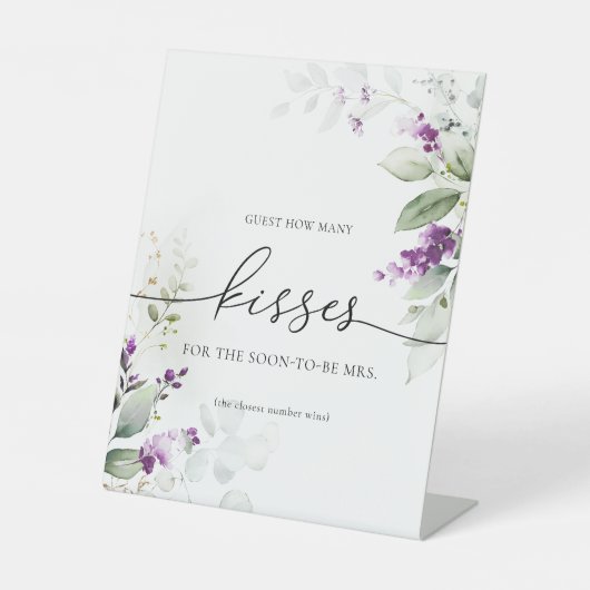Greenery Lavender Gast Hoeveel Kisses Teken Reclamebord Met Voetstuk (Voorkant)