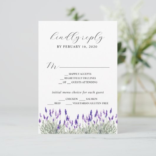 Greenery Lavender Lila Paars Lila Wedding RSVP E Informatiekaartje (Staand voorkant)