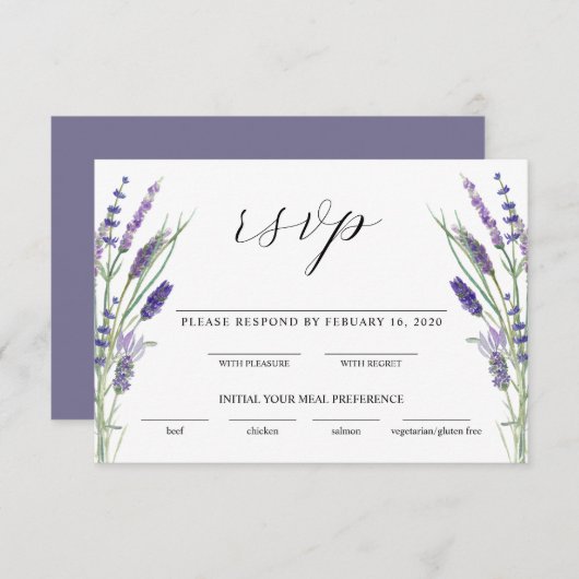 Greenery Lavender Lila Paars Lila Wedding RSVP Informatiekaartje (Voorkant / Achterkant)