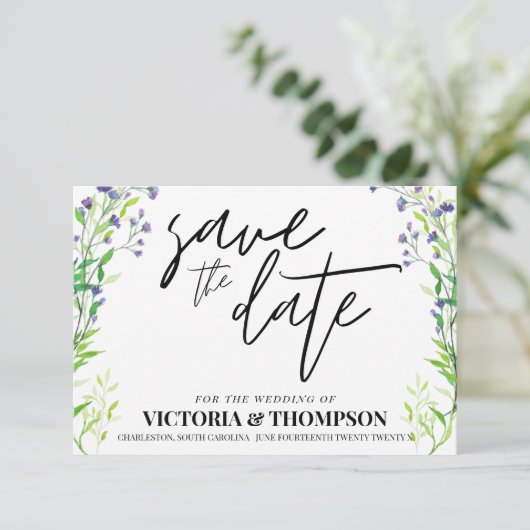 Greenery Lavender Rustic Wedding Save The Date (Staand voorkant)