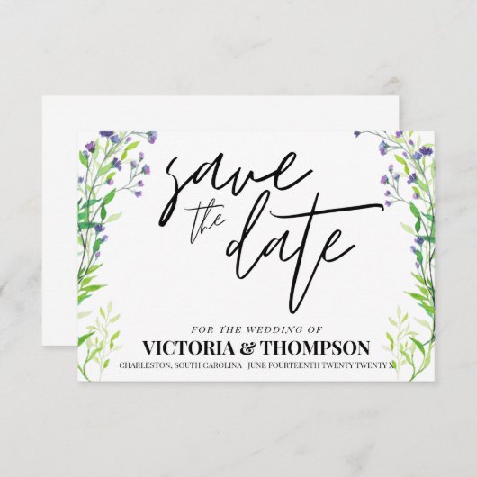 Greenery Lavender Rustic Wedding Save The Date (Voorkant / Achterkant)