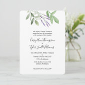 Greenery & Lavender Waterverf Wedding Invitation Kaart (Staand voorkant)