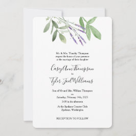 Greenery & Lavender Waterverf Wedding Invitation Kaart