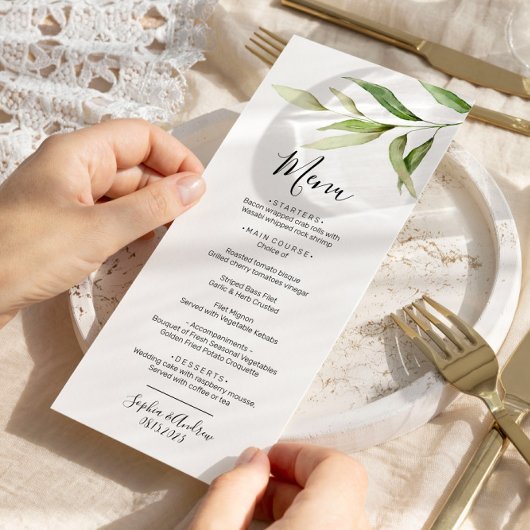 Greenery Leaf Floral Minimal Wedding Menu