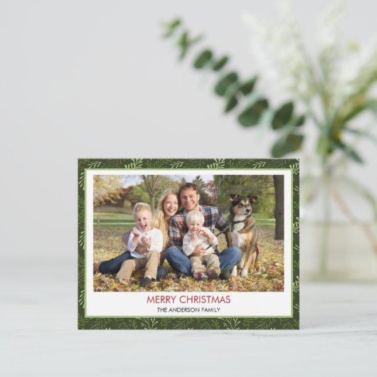 Greenery Leaf Modern Eenvoudig Vrolijk Kerstfeest Feestdagenkaart (Staand voorkant)