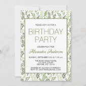Greenery Leaf Pattern Elegant Verjaardagsfeest Kaart (Voorkant)