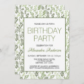 Greenery Leaf Pattern Elegant Verjaardagsfeest Kaart (Voorkant / Achterkant)