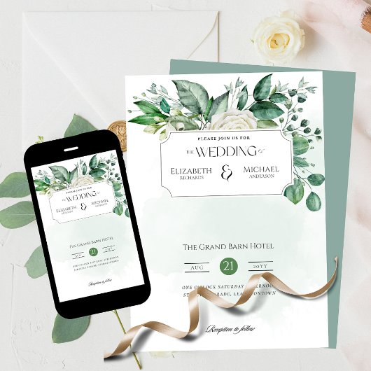 Greenery Leaf Print of Digital Wedding Kaart