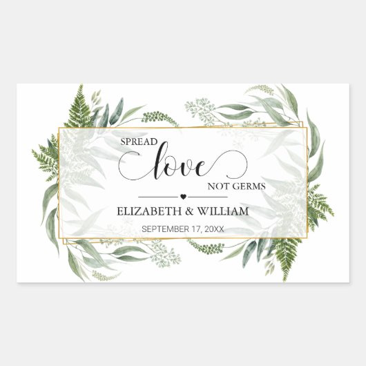 Greenery Leaf Spread Love Not Germs Hand Sanitizer Rechthoekige Sticker (Voorkant)