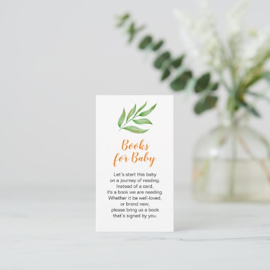 Greenery Leaf Waterverf Baby shower Book Request Informatiekaartje (Staand voorkant)