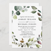 Greenery Leaf Wreath Waterverf Modern Wedding Kaart (Voorkant / Achterkant)