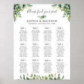 Greenery Leafy Botanical Wedding Seating Chart Poster (Voorkant)