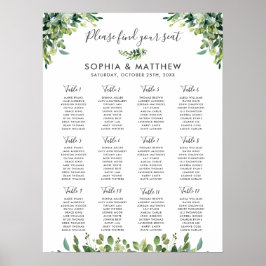 Greenery Leafy Botanical Wedding Seating Chart Poster