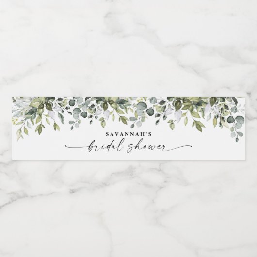Greenery Leafy Branch Modern Script Vrijgezellenfe Waterfles Etiket (Enkel label)