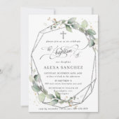 Greenery Leafy Foliage Baptism Silver Geometric Kaart (Voorkant)