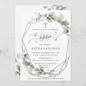Greenery Leafy Foliage Baptism Silver Geometric Kaart (Voorkant / Achterkant)