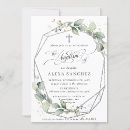 Greenery Leafy Foliage Baptism Silver Geometric Kaart