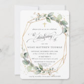 Greenery Leafy Foliage Christening Geometric Kaart (Voorkant)
