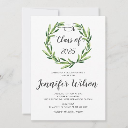 Greenery Leafy Wreath Afstudeerder Pet Afstuderen Kaart (Voorkant)