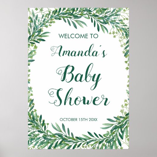 Greenery Leaves Baby shower Poster (Voorkant)