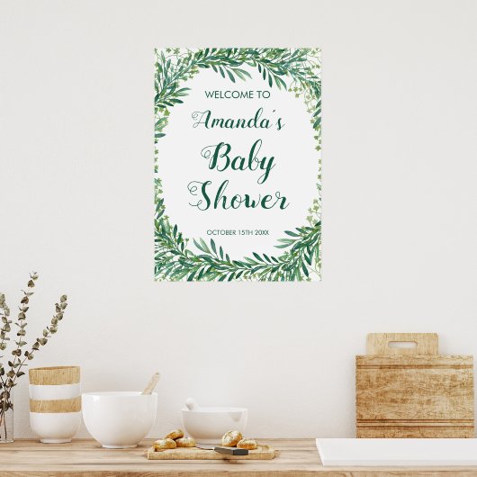 Greenery Leaves Baby shower Poster (Keuken)