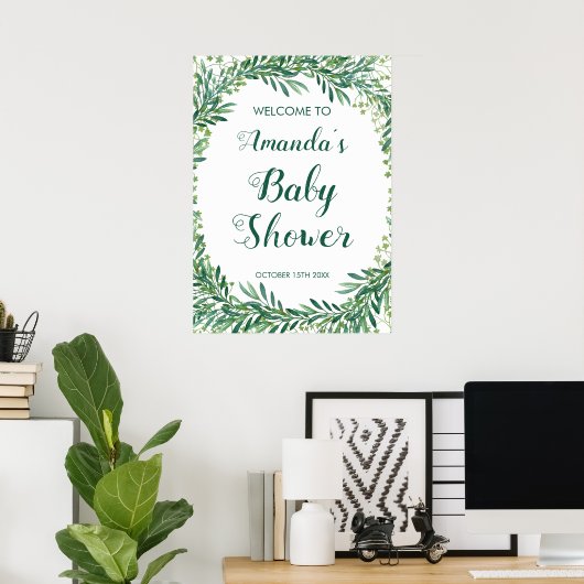 Greenery Leaves Baby shower Poster (Thuiskantoor)