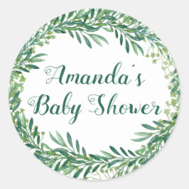 Greenery Leaves Baby shower Ronde Sticker