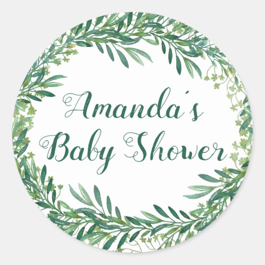 Greenery Leaves Baby shower Ronde Sticker (Voorkant)