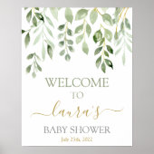 Greenery Leaves Baby shower Welkomstteken Poster (Voorkant)