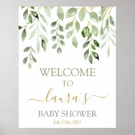 Greenery Leaves Baby shower Welkomstteken Poster