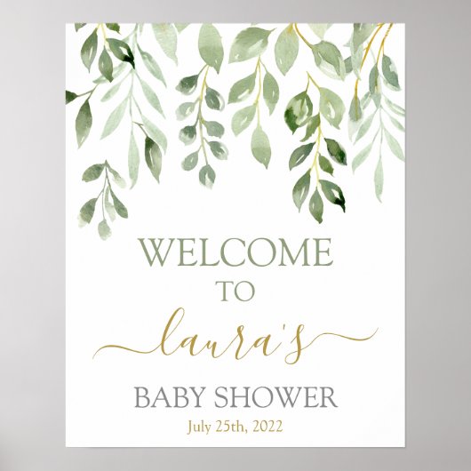 Greenery Leaves Baby shower Welkomstteken Poster (Voorkant)