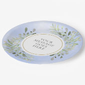 Greenery Leaves Blue Waterverf Celebration Papieren Bordje (Gekanteld)