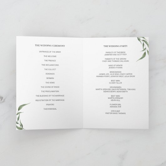 Greenery Leaves Calligraphy Wedding Folded Program Programma (Binnen)