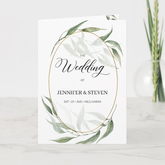 Greenery Leaves Calligraphy Wedding Folded Program Programma (Voorkant)