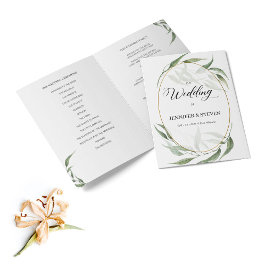 Greenery Leaves Calligraphy Wedding Folded Program Programma
