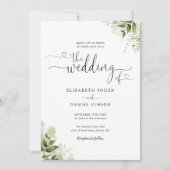 Greenery Leaves Chic Hearts Script Photo Wedding Kaart (Voorkant)