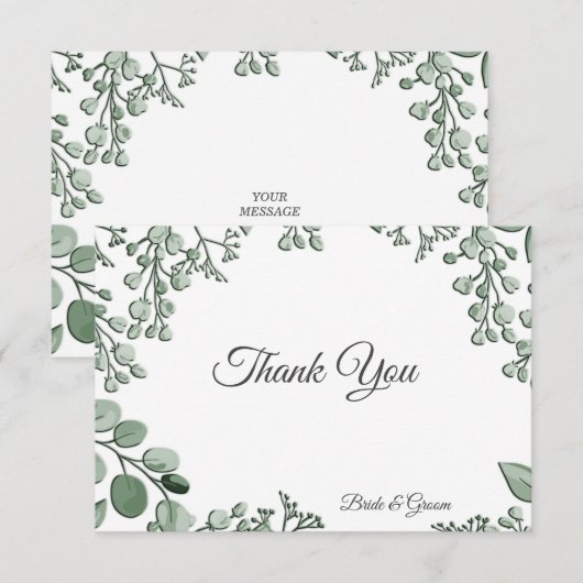Greenery Leaves Floral Flat Hartelijk dank Bedankkaart (Voorkant / Achterkant)
