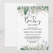 Greenery Leaves Foliage Baby shower Invitation Kaart (Voorkant / Achterkant)